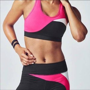 NWOT Fabletics Black and Pink Crop Leggings Size Small